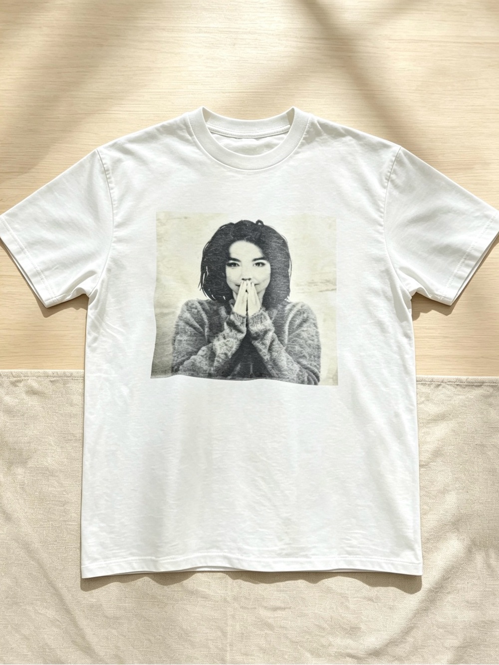 White Graphic Short Sleeve T-Shirt with Black Photo Print